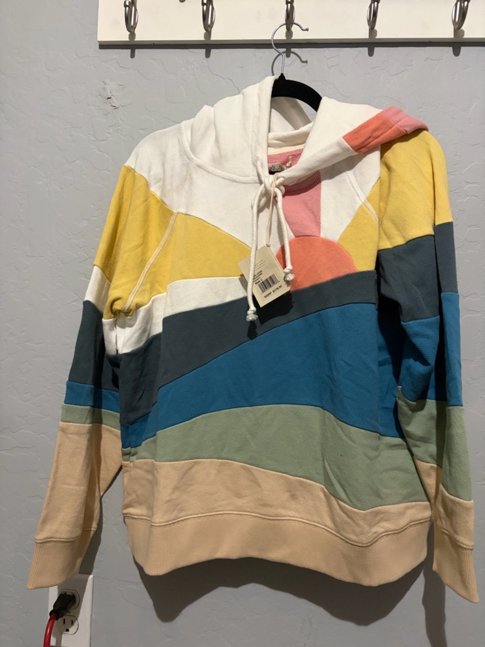 Faherty Multicolor Striped Hooded Pullover - White, Yellow, Blue, Pink, Tan